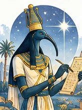 Illustrated portrait of Thoth representing awakening and understanding