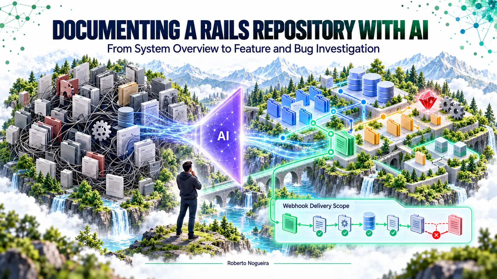 An unfamiliar Rails repository transformed by AI into a layered evidence-based architecture map