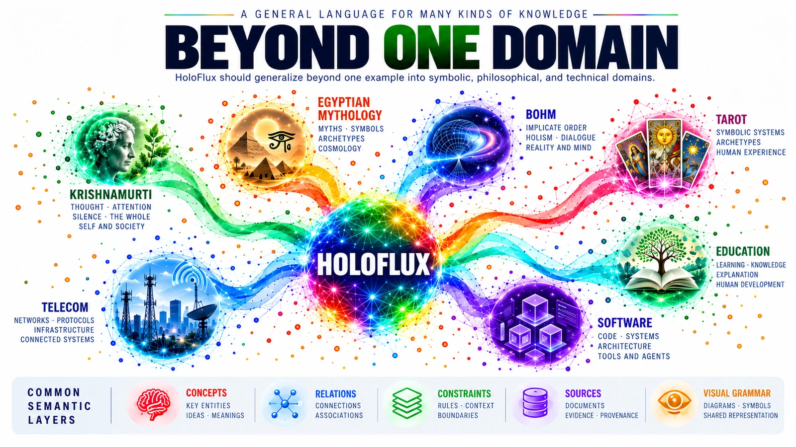 Holoflux connecting philosophical, symbolic, technical, and educational domains
